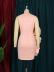 stitching ruffled round neck sleeveless slim solid color mesh prom dress NSKNE129713