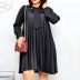 plus size pleated solid color long sleeves loose lace-up dress NSKNE129714