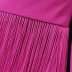 Cuello en V de manga larga costura borla cintura alta slim color sólido vestido de fiesta NSKNE129717