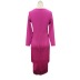 V-neck long-sleeved stitching tassel high waist slim solid color prom dress NSKNE129717