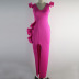Ruffle Deep V Slit backless slim sleeveless solid color prom Dresses NSKNE129719
