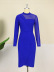 stitching long-sleeved high-waist slim solid color perspective dress NSKNE129720