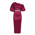 Oblique shoulder lantern sleeves high waist slit Embroidery solid color prom dress NSKNE129721