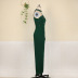 Halter Beaded One Shoulder Long Sleeve Slit prom Dress NSKNE129722