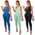 threaded zippr solid color sleeveless tight backless jumpsuit NSSME129730
