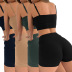 Conjunto de chaleco y pantalones cortos de color liso ajustado al pecho con tirantes y cintura alta sin espalda NSSME129734