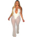 hanging neck wrap chest backless hollow solid color perspective jumpsuit NSSME129735