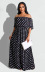 one-word shoulder slim long polka dot print chiffon dress NSSME129736