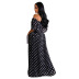 one-word shoulder slim long polka dot print chiffon dress NSSME129736