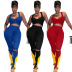low-cut sleeveless high waist hollow hit color vest and trousers set NSSME129744