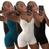 suspender low-cut backless high waist solid color one-piece top and shorts set NSSME129745