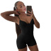 suspender low-cut backless high waist solid color one-piece top and shorts set NSSME129745