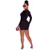 sequin long sleeve tight solid color see-through flocking jumpsuit NSSME129748