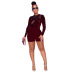 sequin long sleeve tight solid color see-through flocking jumpsuit NSSME129748