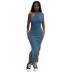 slanted shoulder slit sleeveless tight long solid color dress NSSME129753