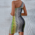 printed single-shoulder sleeveless hollow slim dress NSYID130170