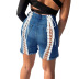 high waist slim raw edge cross strappy denim shorts NSWL132521