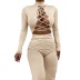 long-sleeved high waist hollow lace-up tight solid color jumpsuit NSBDX132526