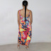 print slit suspender backless hollow low-cut slim dress NSBDX132533