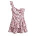 single-shoulder suspender wrap chest backless hollow slim floral dress NSYXB132543
