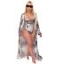 print long sleeve sling low-cut tight one-wpiece swimsuit and outwear suit-Multicolor NSFH132563