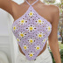 flower embroidery halter neck backless color matching woven vest NSFH132564