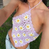 flower embroidery halter neck backless color matching woven vest NSFH132564