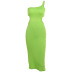 single-shoulder hollow slit tight sling waistless solid color dress NSFH132565