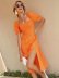 square collar slit puff sleeve stretch solid color dress NSJKW132569