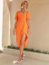 square collar slit puff sleeve stretch solid color dress NSJKW132569
