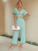 v neck short sleeve lace-up high waist wide-leg solid color top and pant set NSJKW132570