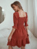 mid-sleeve square neck slim stretch solid color dress NSJKW132573