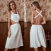 backless cross sling mid-length solid color dress NSJKW132577