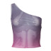 slanted shoulder sleeveless slim short Gradient colours vest NSSWF132580