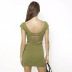 Hollow short sleeve backless low-cut slim Solid Color Dress NSSWF132581