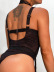 hanging neck sling high waist backless solid color Perspective One Piece Underwear NSRBL132592