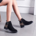 buckle solid color/leopard print round toe Low heel ankle boots NSJJX132628