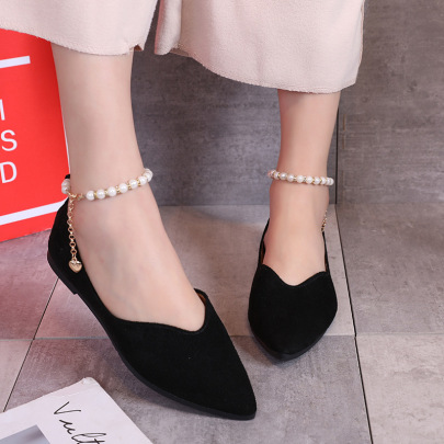 Pearl Shallow Mouth Pointed Toe Solid Color Flat Shoes NSJJX132631