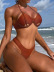 conjunto de dos piezas de bikini de color sólido de cintura alta sin espalda con cuello colgante hueco NSCSM132640