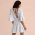 V-neck backless flared sleeves lace-up solid color beach outdoor cover-up NSMUX132642