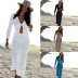 hollow long sleeve v neck slim solid color knitted beach outdoor cover-up NSMUX132643