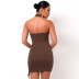 backless hanging neck wrap chest slim drawstring solid color milk silk dress NSBDX132682