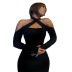 high waist long sleeve slim backless hanging neck solid color dress NSBDX132689