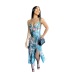 high waist suspender backless low-cut slit flower print dress NSBDX132694