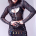 Gothic high-neck long-sleeved slim rings solid color see-through top NSGYB132695