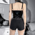 Gothic tight sling wrap chest backless solid color PU jumpsuit NSGYB132700
