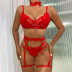 sling high waist wrap chest solid color lace underwear four-piece set NSHLN132740