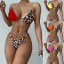 conjunto de dos piezas de bikini con estampado de leopardo cruzado en el pecho sin espalda NSCSM132753