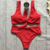 conjunto de dos piezas de bikini de color sólido con escote cruzado en el pecho y cintura alta NSCSM132755