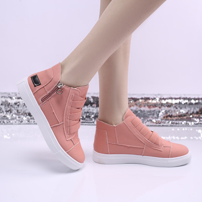 Zapatos Planos Informales De Lona En Color Liso Con Cremallera-Multicolor NSJJX132629